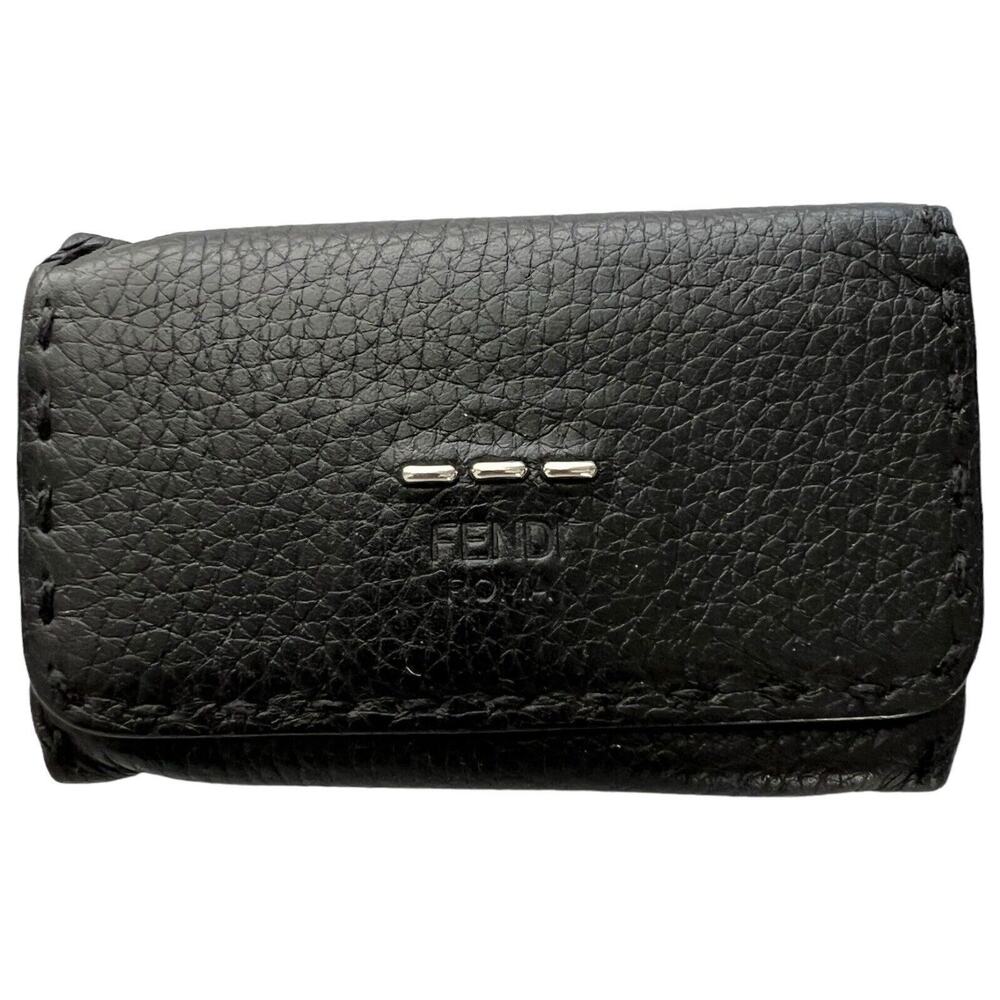 Fendi Selleria Black Leather Trifold Key Case Holder Roma Hand Stitched